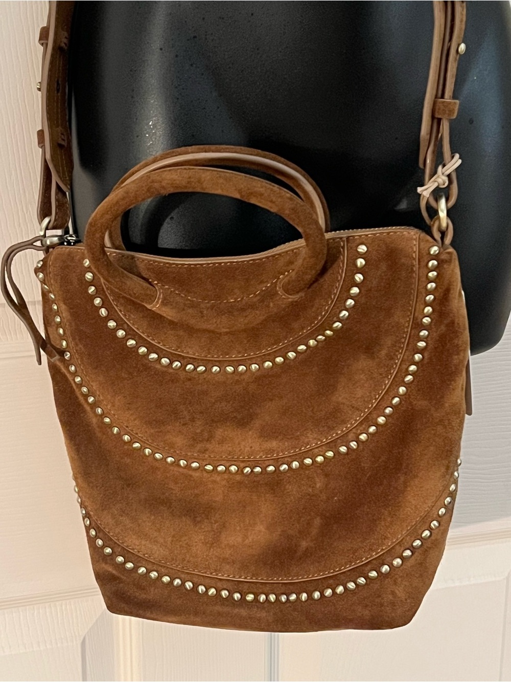 HOBO Brown Suede Studded Front side-Shoulder/Handler Bag-New-Beauty